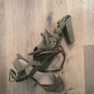 Shoe Dazzle Olive Lace-Up Block Heel Sandals